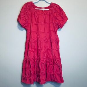 Textured Hot Pink Mini Dress with Puff Sleeves